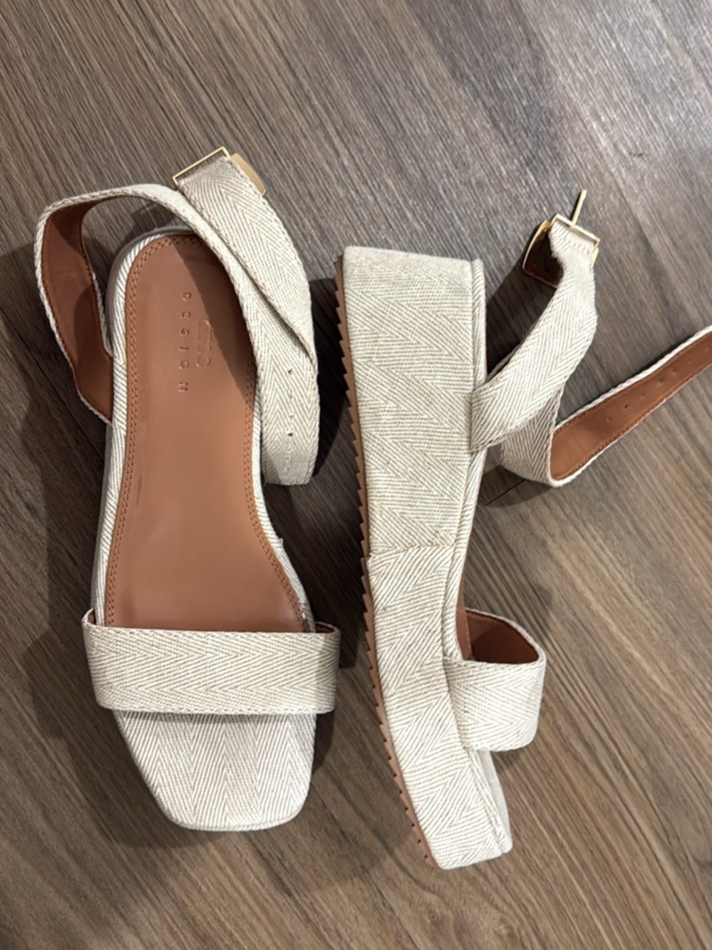 ASOS Woven Strap Platform Sandals in Cream